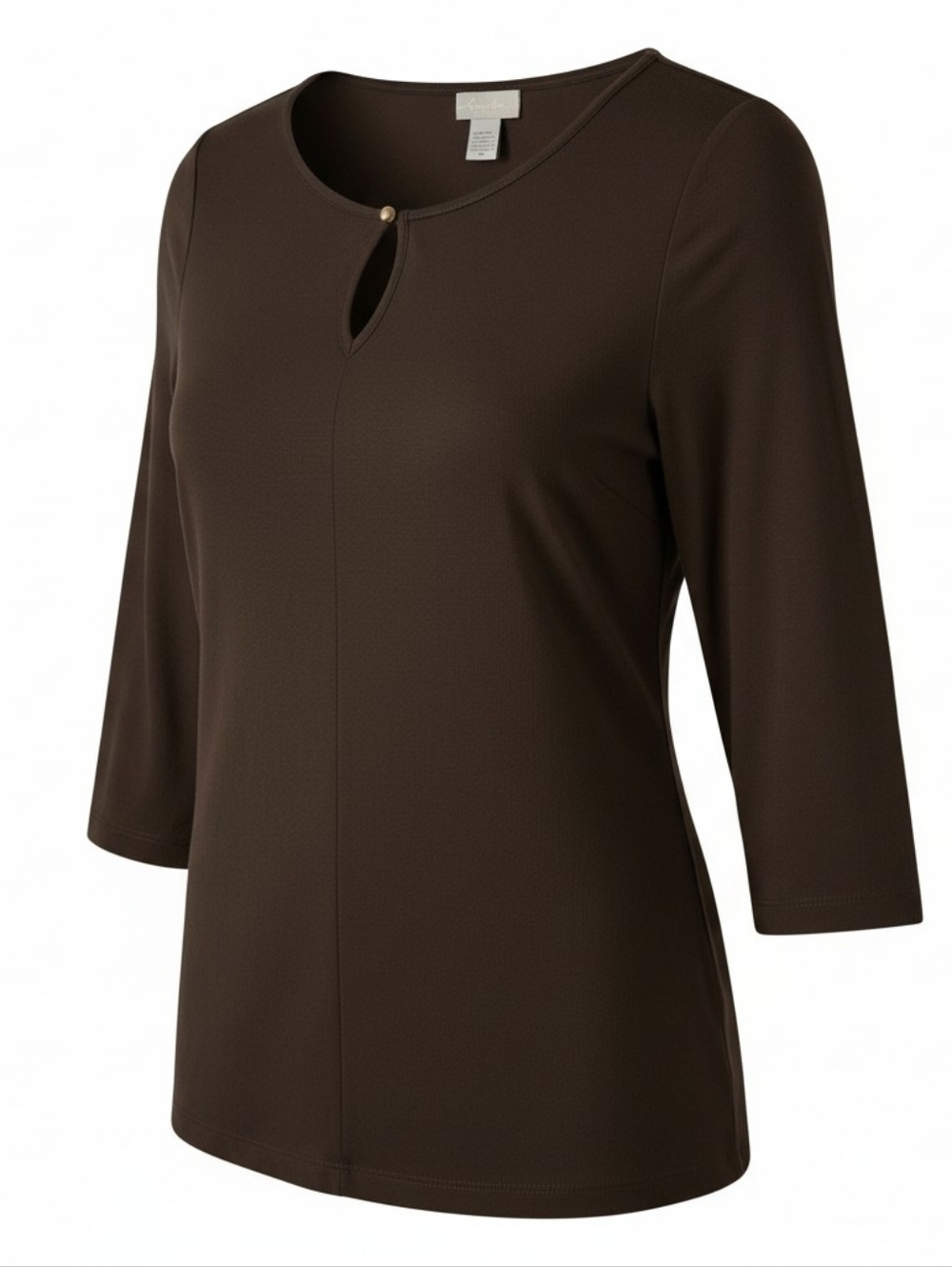 Chico's Travelers Tunic Top Size 0/Small Brown 3/4 Sleeve Keyhole Casual No Iron